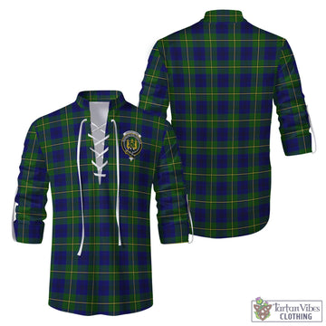 Johnstone Modern Tartan Men's Scottish Traditional Jacobite Ghillie Kilt Shirt with Family Crest
