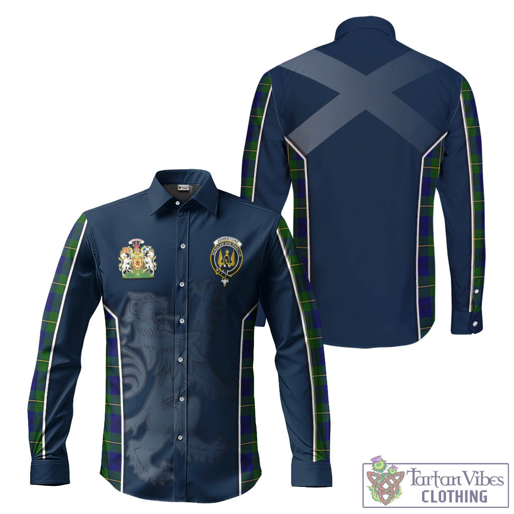 Tartan Vibes Clothing Johnstone-Johnston Modern Tartan Long Sleeve Button Up Shirt with Family Crest and Lion Rampant Vibes Sport Style