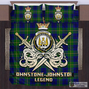 Johnstone Modern Tartan Bedding Set with Clan Crest and the Golden Sword of Courageous Legacy