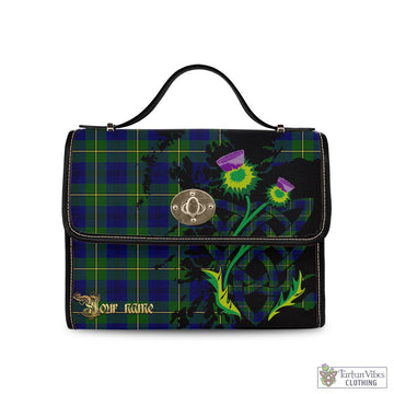 Johnstone-Johnston Modern Tartan Waterproof Canvas Bag with Scotland Map and Thistle Celtic Accents