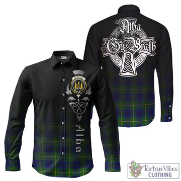 Johnstone-Johnston Modern Tartan Long Sleeve Button Up Featuring Alba Gu Brath Family Crest Celtic Inspired