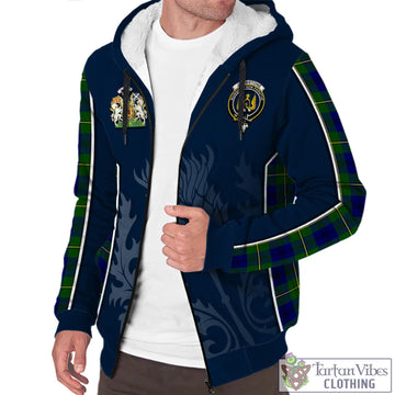 Johnstone Modern Tartan Sherpa Hoodie with Family Crest and Scottish Thistle Vibes Sport Style