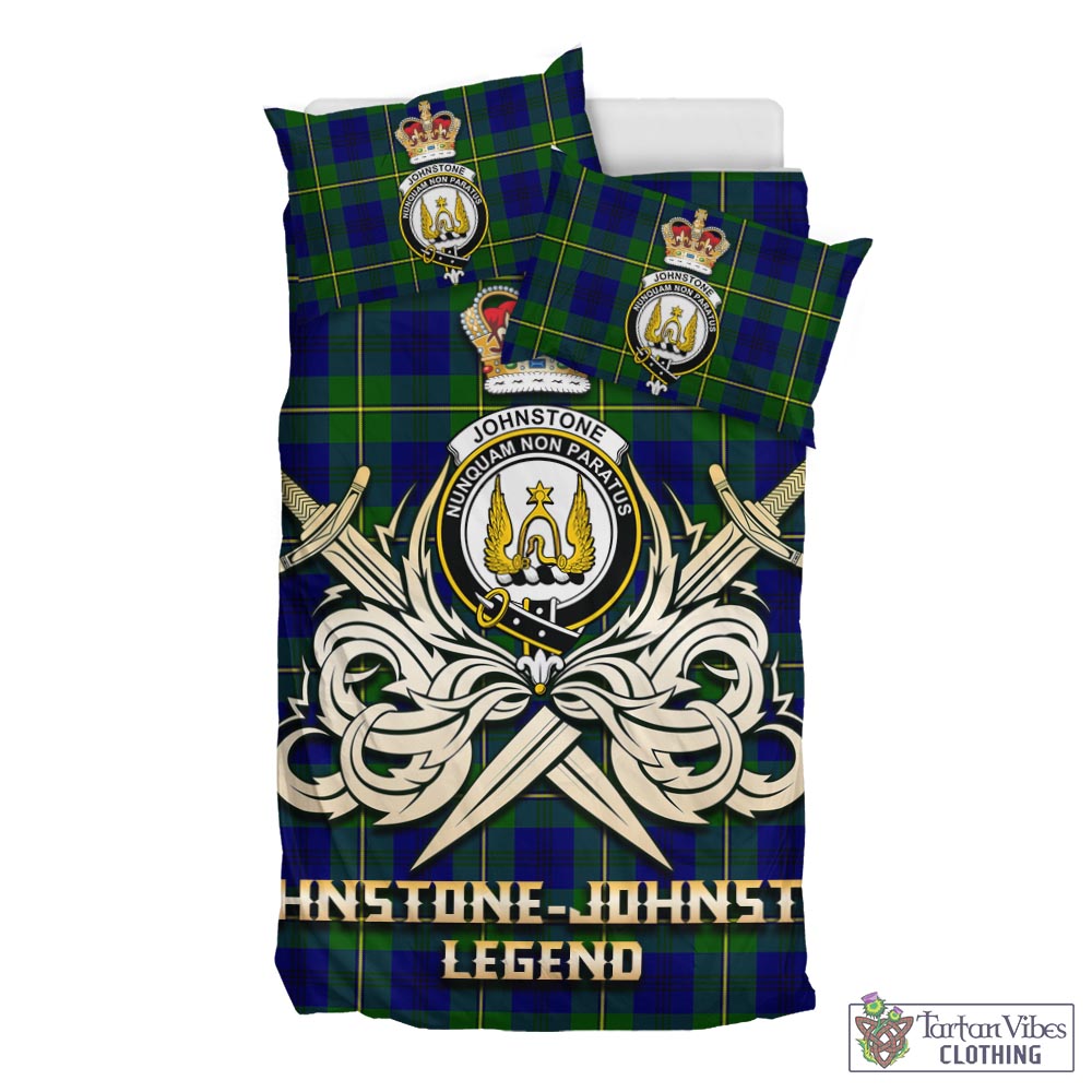 Tartan Vibes Clothing Johnstone-Johnston Modern Tartan Bedding Set with Clan Crest and the Golden Sword of Courageous Legacy
