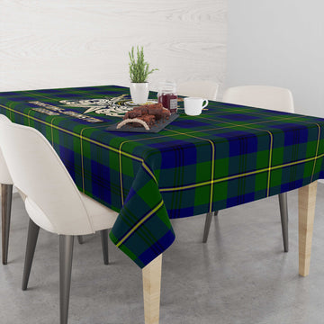 Johnstone Modern Tartan Tablecloth with Clan Crest and the Golden Sword of Courageous Legacy