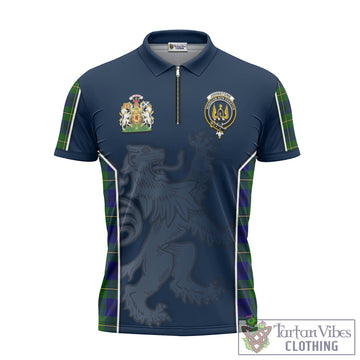 Johnstone Modern Tartan Zipper Polo Shirt with Family Crest and Lion Rampant Vibes Sport Style