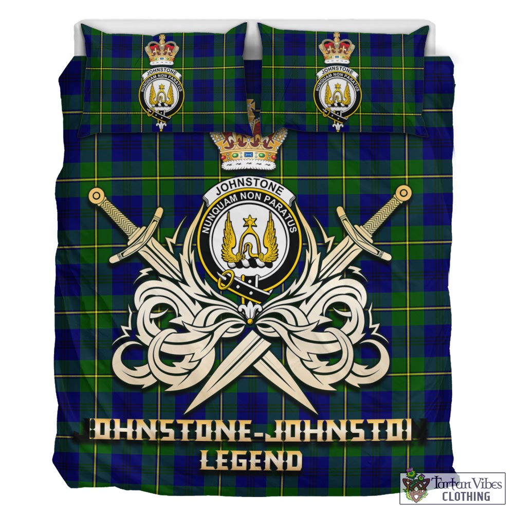 Tartan Vibes Clothing Johnstone-Johnston Modern Tartan Bedding Set with Clan Crest and the Golden Sword of Courageous Legacy