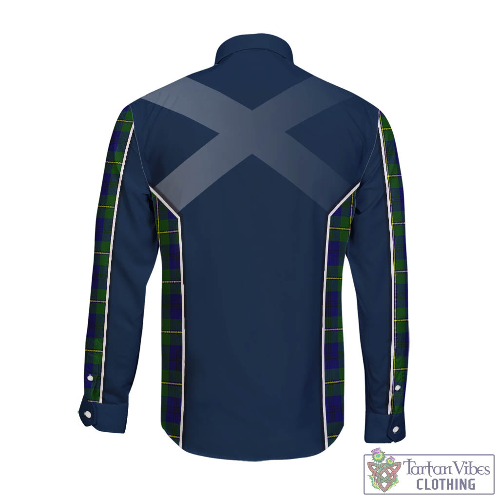 Tartan Vibes Clothing Johnstone-Johnston Modern Tartan Long Sleeve Button Up Shirt with Family Crest and Scottish Thistle Vibes Sport Style