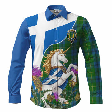 Johnstone (Johnston) Scottish Tartan Crest Unicorn Heritage Long Sleeve Button Shirts Men's Shirt S - Tartan Vibes Clothing