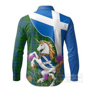 Johnstone (Johnston) Scottish Tartan Crest Unicorn Heritage Long Sleeve Button Shirts - Tartan Vibes Clothing