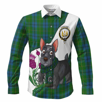 Johnstone (Johnston) Scottish Terrier Tartan Crest Long Sleeve Button Shirts Thistle Heritage Art