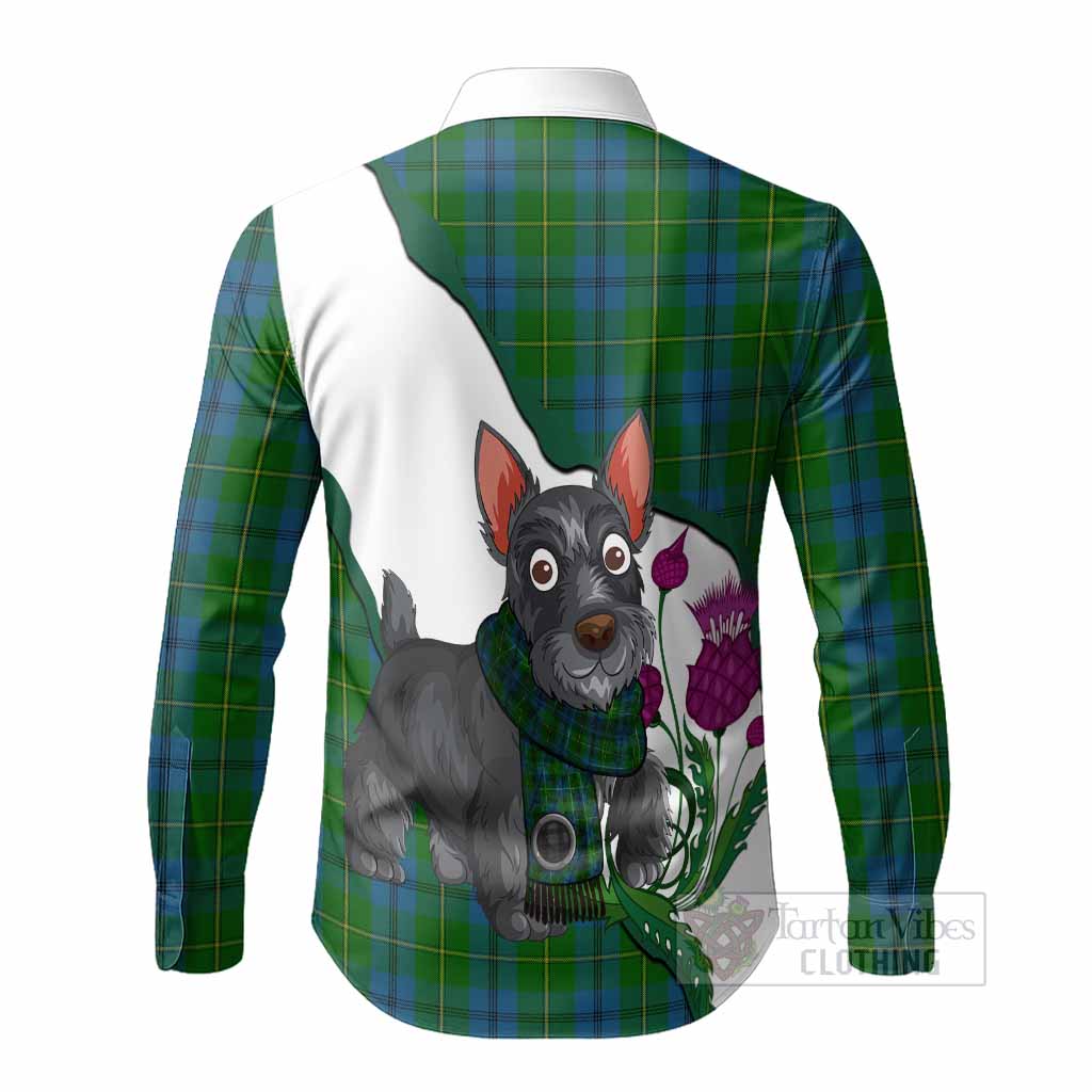 Johnstone (Johnston) Scottish Terrier Tartan Crest Long Sleeve Button Shirts Thistle Heritage Art