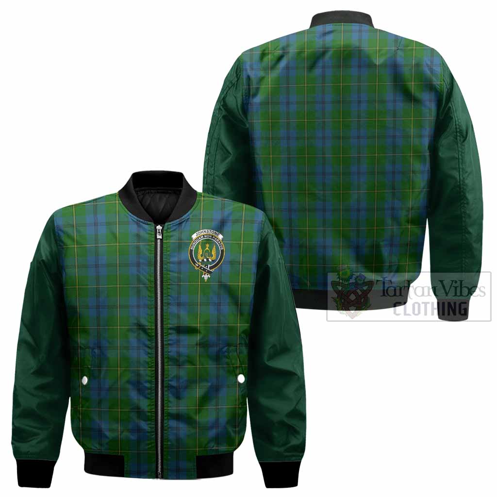 Johnstone (Johnston) Tartan Accent Bomber Jacket with Family Crest