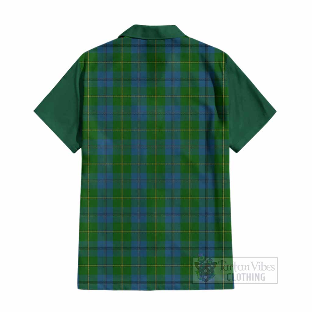 Johnstone (Johnston) Tartan Accent Cotton Hawaiian Shirt with Family Crest