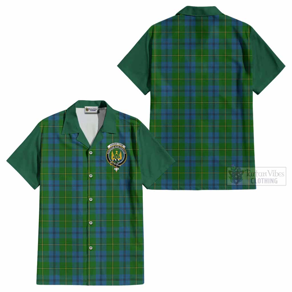 Johnstone (Johnston) Tartan Accent Cotton Hawaiian Shirt with Family Crest