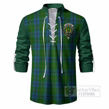 Johnstone (Johnston) Tartan Accent Ghillie Shirt with Family Crest