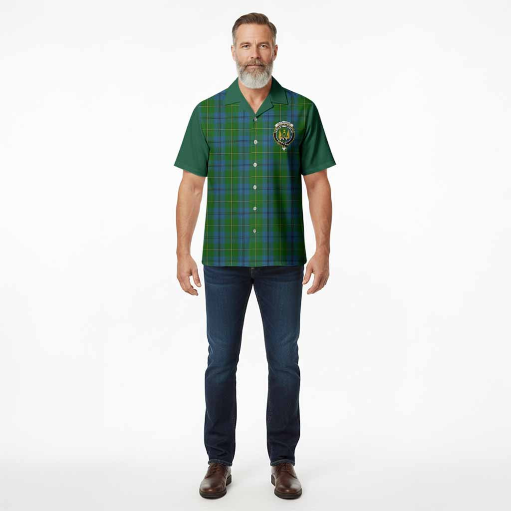 Johnstone (Johnston) Tartan Accent Hawaiian Shirt with Family Crest