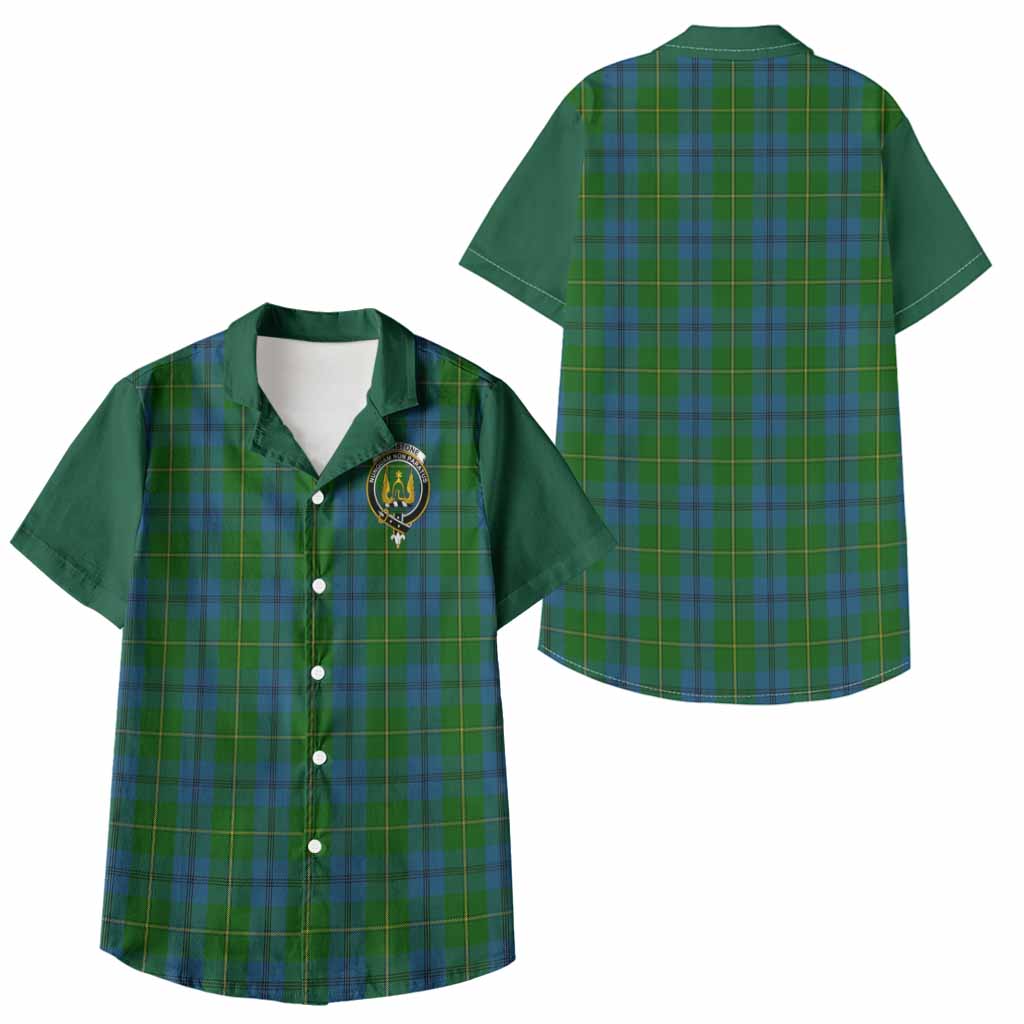 Johnstone (Johnston) Tartan Accent Kid Hawaiian Shirt with Family Crest