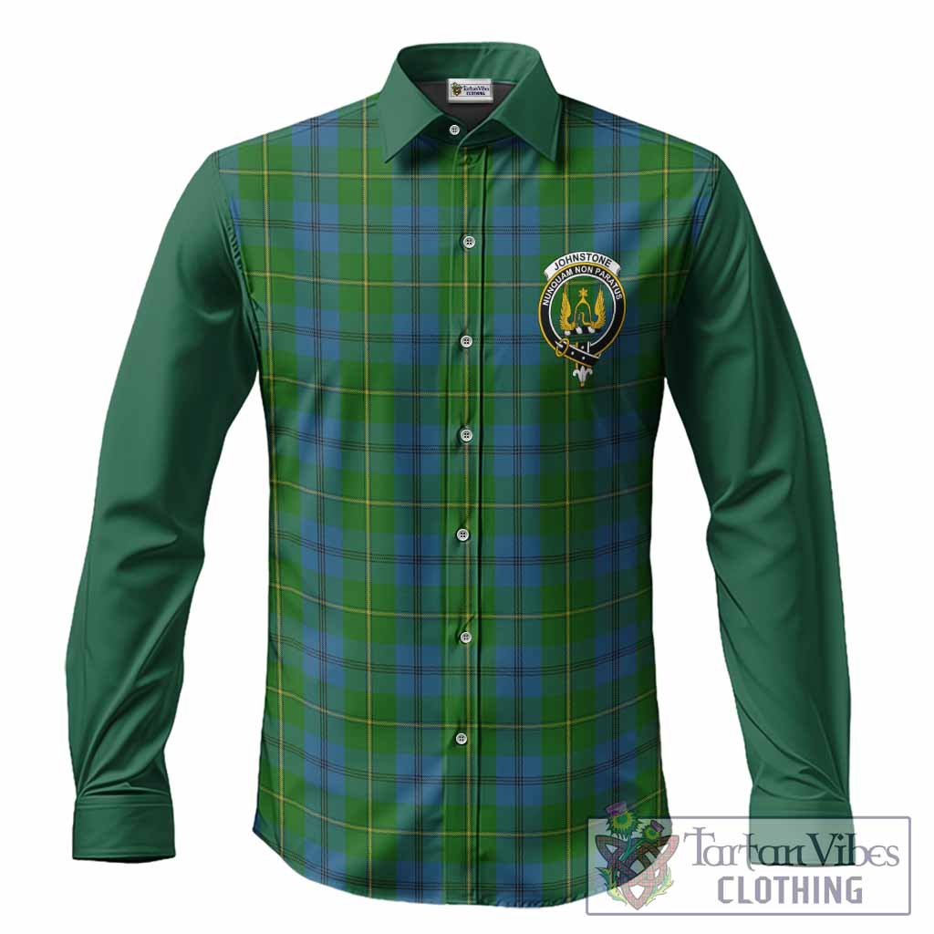 Johnstone (Johnston) Tartan Accent Long Sleeve Button Shirts with Family Crest