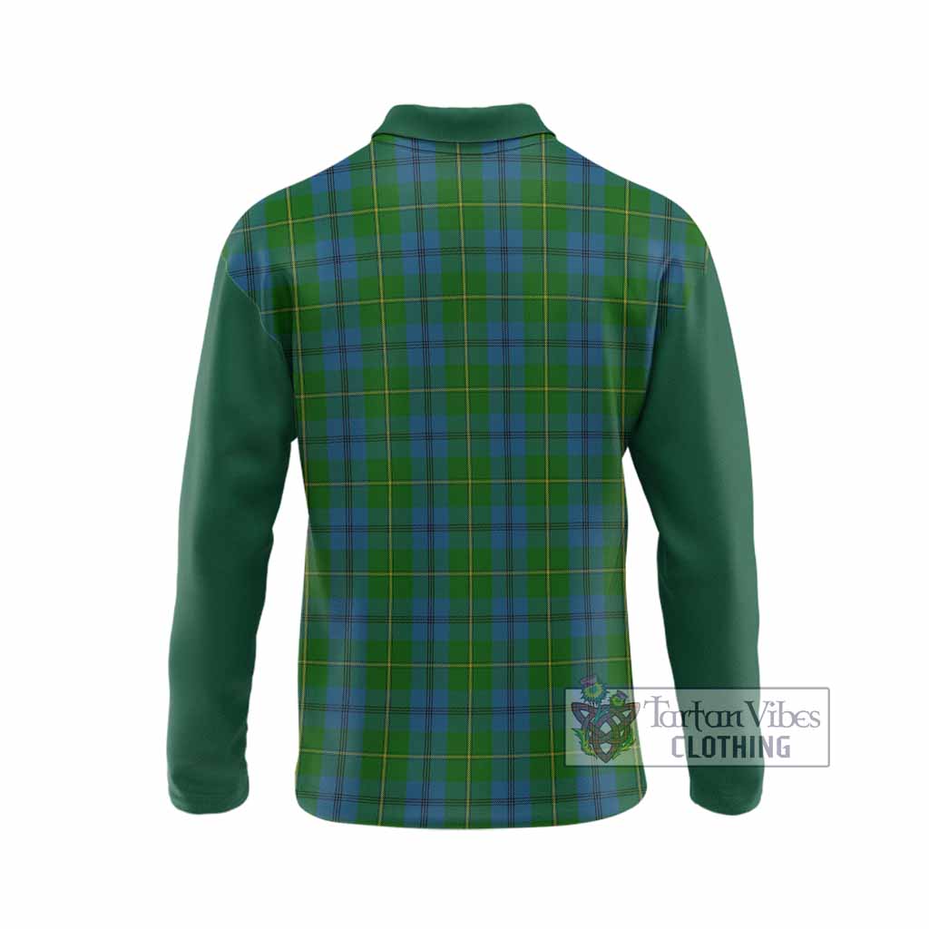 Johnstone (Johnston) Tartan Accent Long Sleeve Polo Shirt with Family Crest