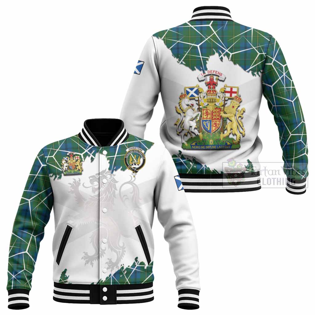 Johnstone (Johnston) Tartan Baseball Jacket with Family Crest and Lion Rampant Grunge Style