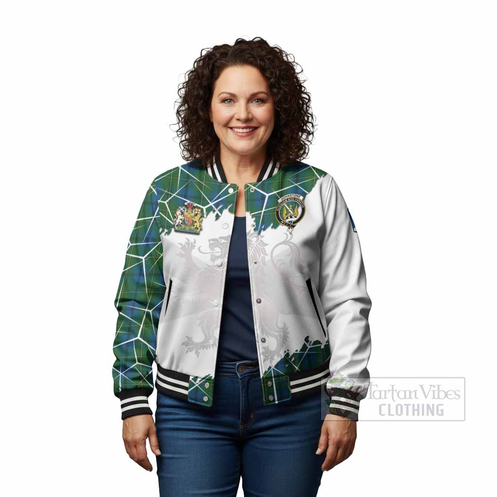 Johnstone (Johnston) Tartan Baseball Jacket with Family Crest and Lion Rampant Grunge Style