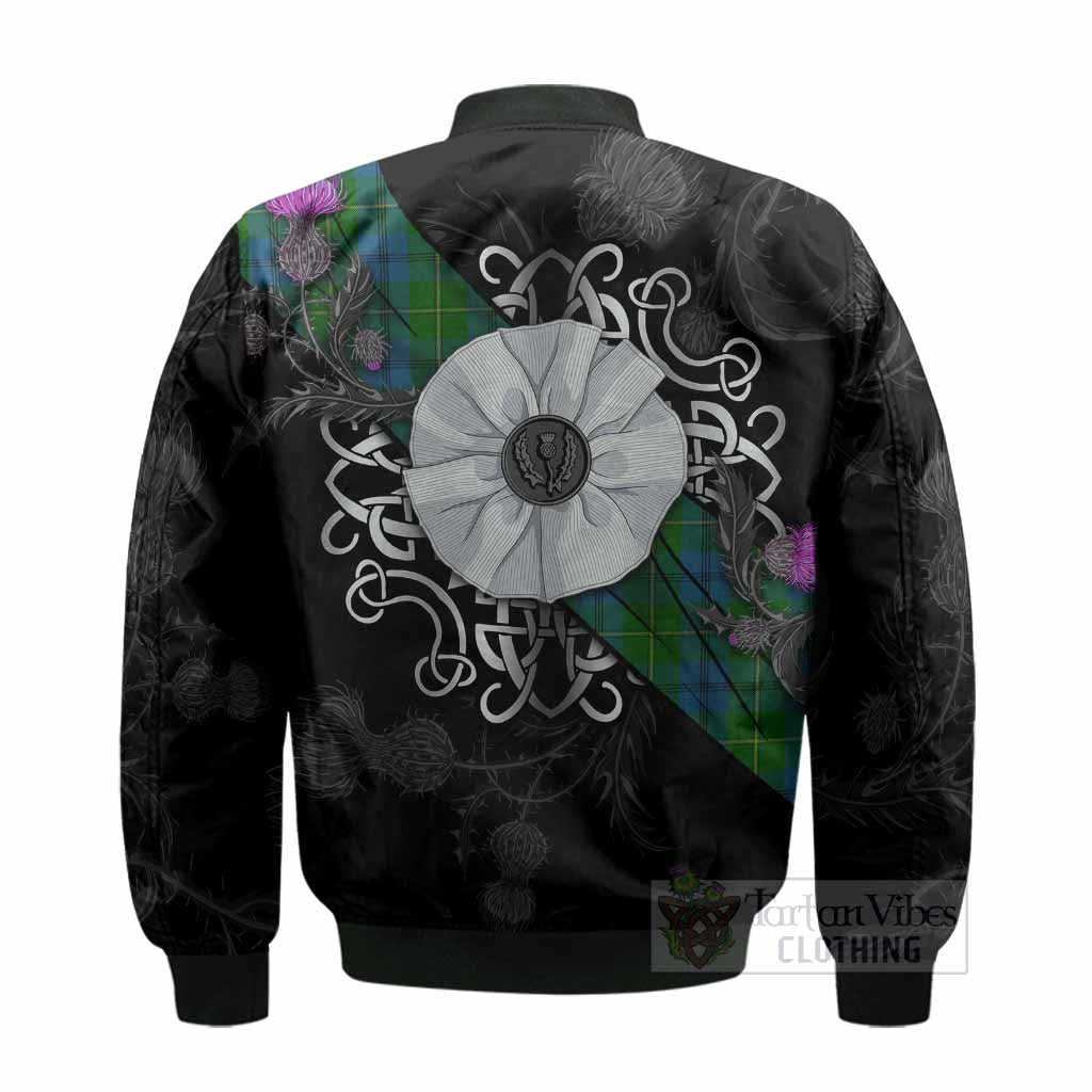 Johnstone (Johnston) Tartan Bomber Jacket Jacobite White Rose - Tartan Vibes Clothing