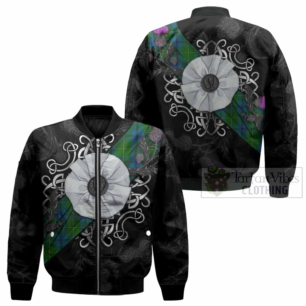Johnstone (Johnston) Tartan Bomber Jacket Jacobite White Rose - Tartan Vibes Clothing