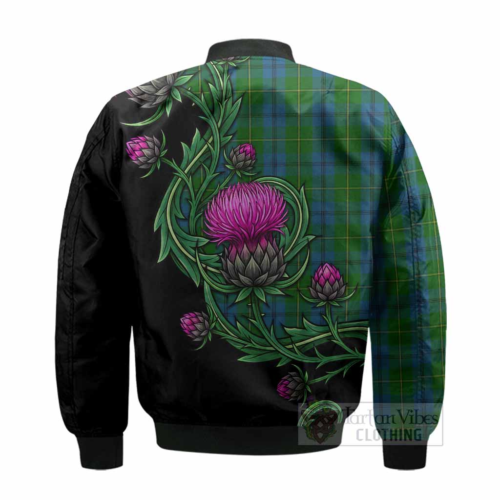 Johnstone (Johnston) Tartan Bomber Jacket Resilient Scottish Thistle - Tartan Vibes Clothing