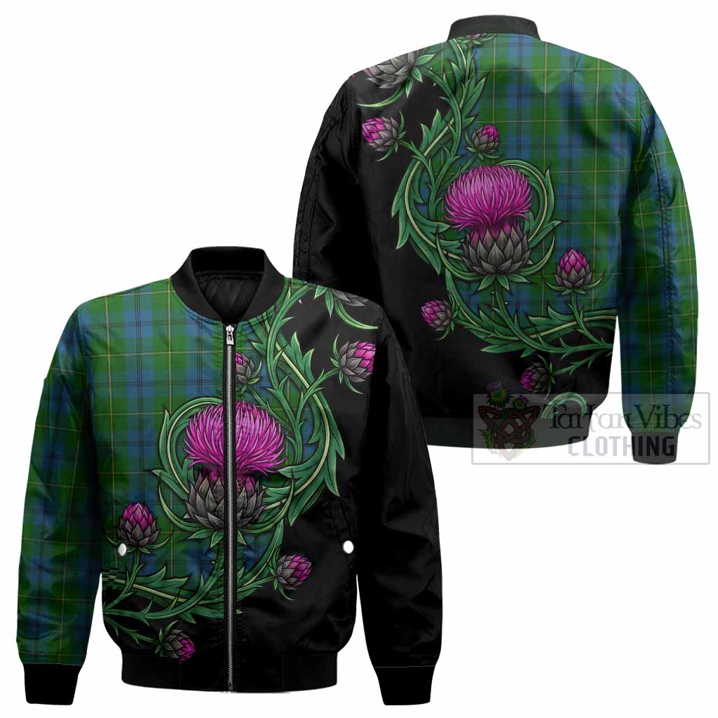 Johnstone (Johnston) Tartan Bomber Jacket Resilient Scottish Thistle - Tartan Vibes Clothing