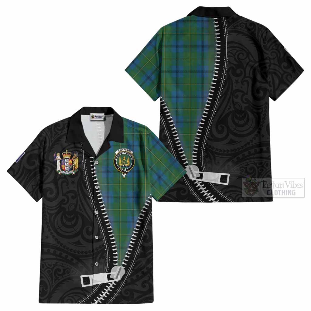 Johnstone (Johnston) Tartan Cotton Hawaiian Shirt New Zealand Pattern Unique Zipper Stylized