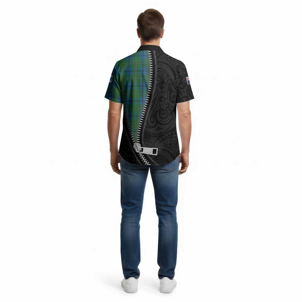 Johnstone (Johnston) Tartan Cotton Hawaiian Shirt New Zealand Pattern Unique Zipper Stylized