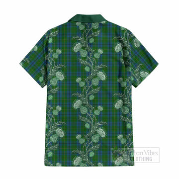 Johnstone (Johnston) Tartan Cotton Hawaiian Shirt Seamless Scottish Thistle Flowers