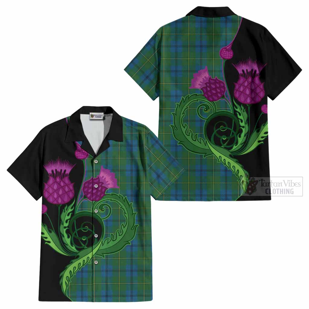 Johnstone (Johnston) Tartan Cotton Hawaiian Shirt Traditional Scottish Thistle