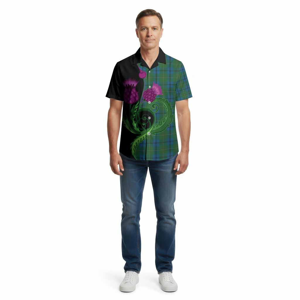 Johnstone (Johnston) Tartan Cotton Hawaiian Shirt Traditional Scottish Thistle