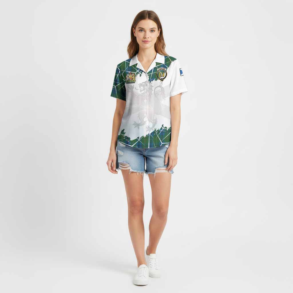 Johnstone (Johnston) Tartan Cotton Hawaiian Shirt with Family Crest and Lion Rampant Grunge Style