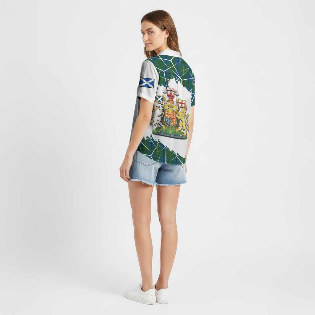 Johnstone (Johnston) Tartan Cotton Hawaiian Shirt with Family Crest and Lion Rampant Grunge Style