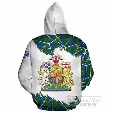 Johnstone (Johnston) Tartan Cotton Hoodie with Family Crest and Lion Rampant Grunge Style