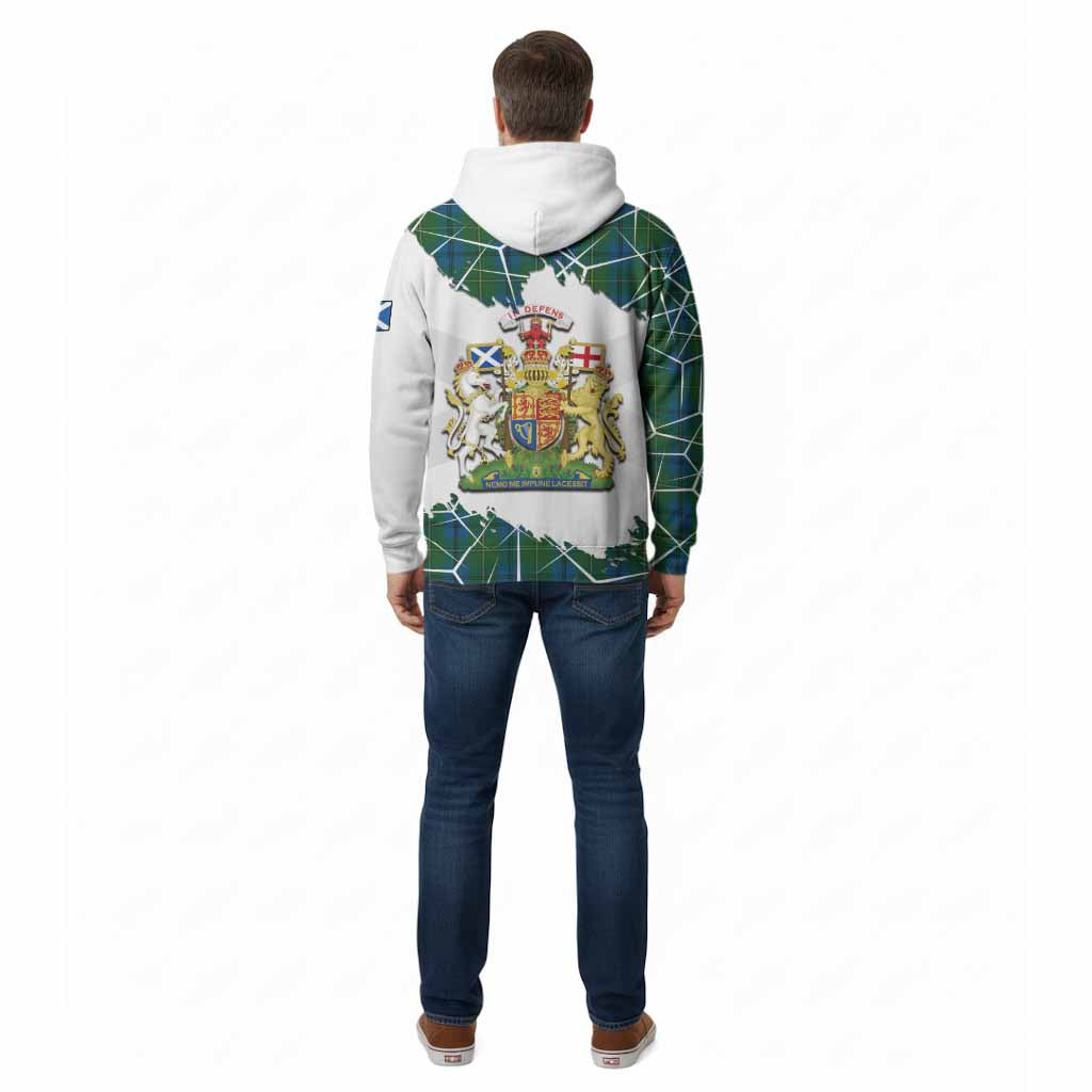 Johnstone (Johnston) Tartan Cotton Hoodie with Family Crest and Lion Rampant Grunge Style