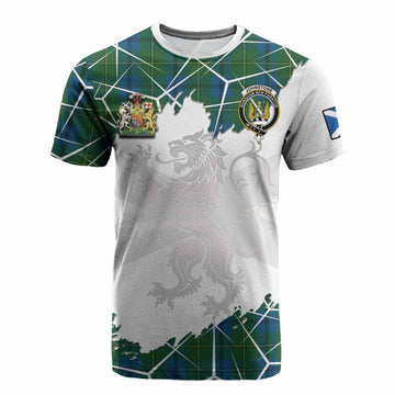 Johnstone (Johnston) Tartan Cotton T-shirt with Family Crest and Lion Rampant Grunge Style
