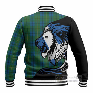 Johnstone (Johnston) Tartan Crest Baseball Jacket Scottish Golden Lions Wave Flow