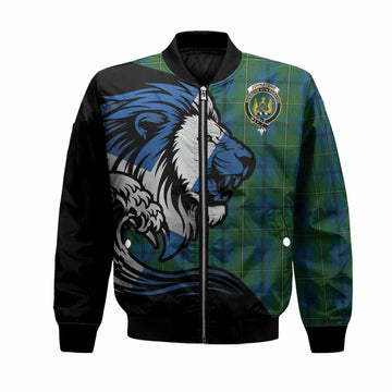 Johnstone (Johnston) Tartan Crest Bomber Jacket Scottish Golden Lions Wave Flow
