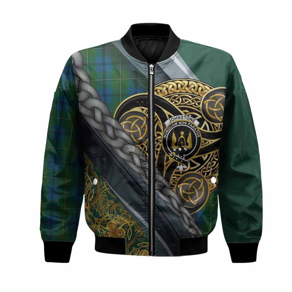 Johnstone (Johnston) Tartan Crest Bomber Jacket Scottish Triskele Celtic