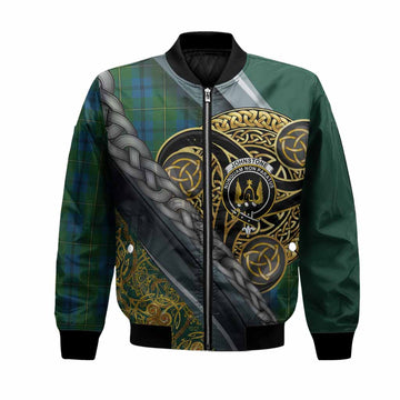 Johnstone (Johnston) Tartan Crest Bomber Jacket Scottish Triskele Celtic