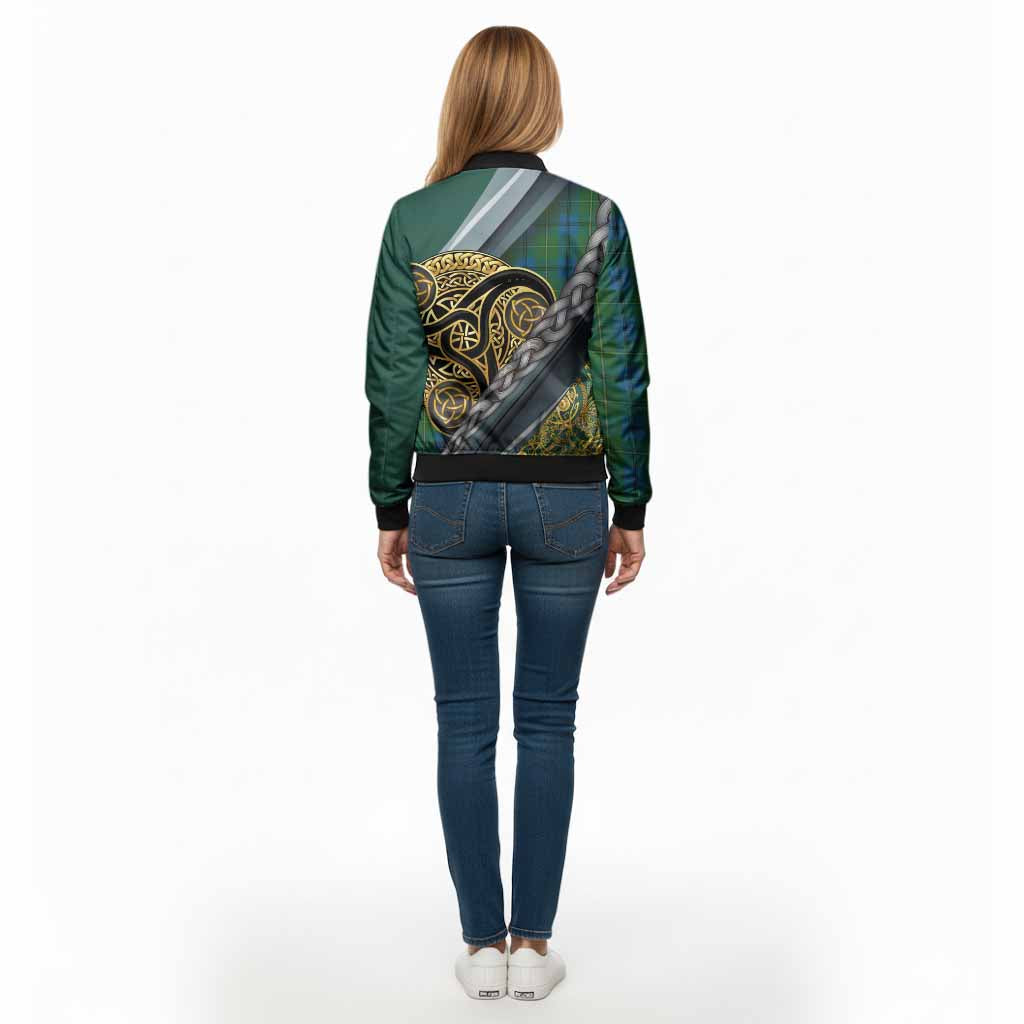 Johnstone (Johnston) Tartan Crest Bomber Jacket Scottish Triskele Celtic