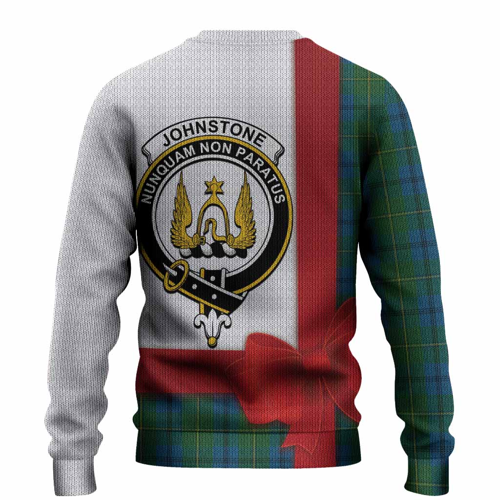Johnstone (Johnston) Tartan Crest Christmas Christmas Ugly Sweater Highland Cow Bagpipes Coquette Bow Style