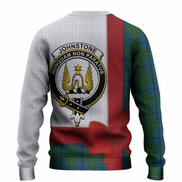 Johnstone (Johnston) Tartan Crest Christmas Christmas Ugly Sweater Highland Cow Bagpipes Coquette Bow Style
