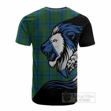 Johnstone (Johnston) Tartan Crest Cotton T-shirt Scottish Golden Lions Wave Flow