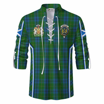 Johnstone (Johnston) Tartan Crest Ghillie Kilt Shirt Scotland Coat of Arm Flag Style