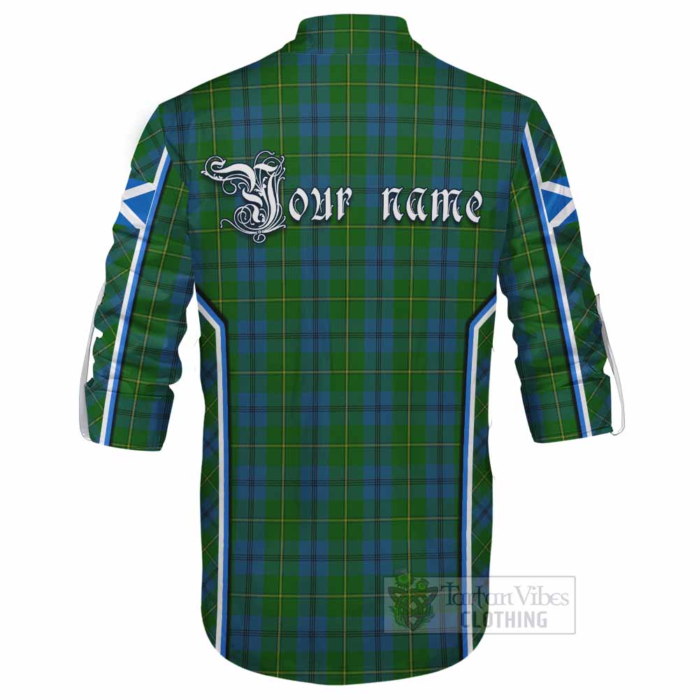 Johnstone (Johnston) Tartan Crest Ghillie Kilt Shirt Scotland Coat of Arm Flag Style - Tartan Vibes Clothing