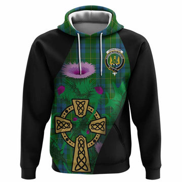 Johnstone (Johnston) Tartan Crest Hoodie Celtic Cross Thistle Flowers